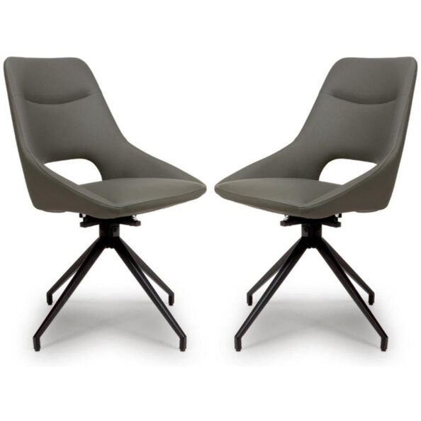 Aara Truffle Faux Leather Swivel Dining Chairs In Pair