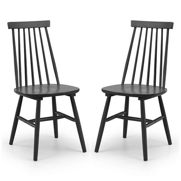 Abeje Black Wooden Dining Chairs With Spindle Back In Black Pair