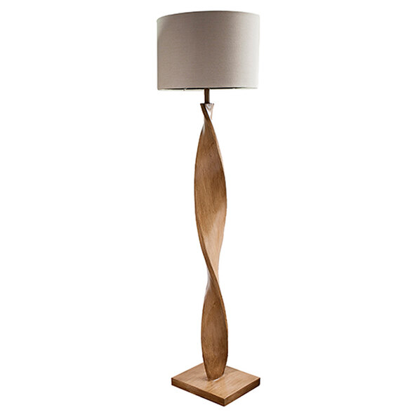 Abia Natural Linen Shade Floor Lamp In Oak Effect