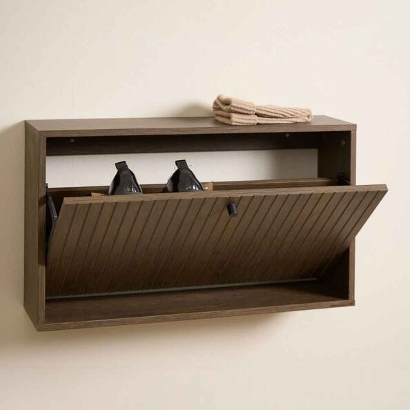 Abilene Wooden Wall Mounted Shoe Storage Cabinet in Smoked Oak