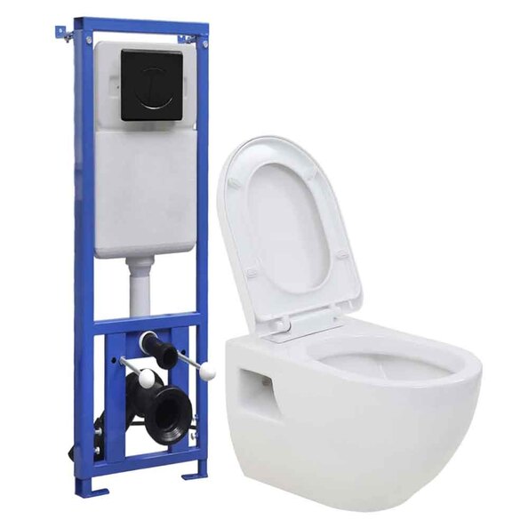 Abingdon White Wall Hung Toilet Pack With Black Flush Plate - Soft Close Seat