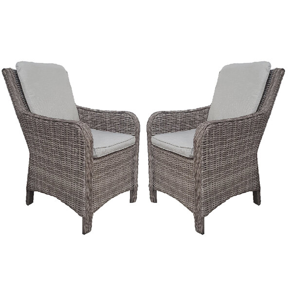 Abobo Grey Rattan Dining Armchairs With Cushions In Pair