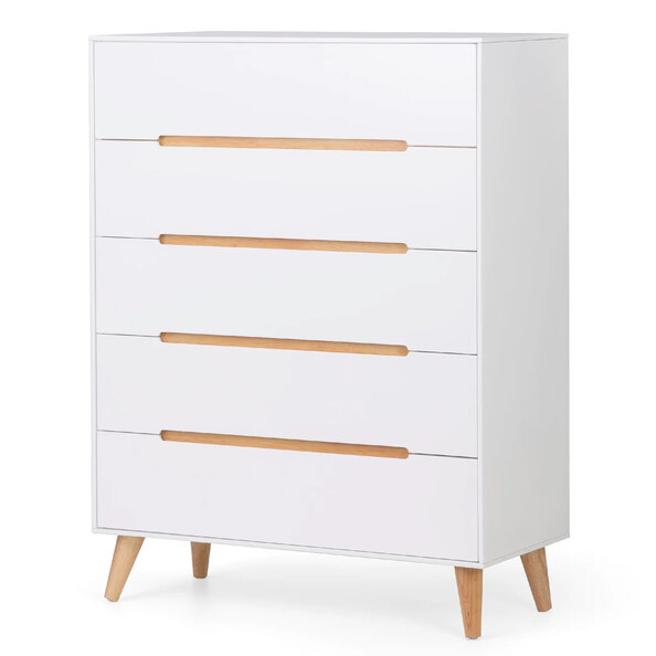 Abrina Wooden Chest Of 5 Drawers in Matt White And Oak
