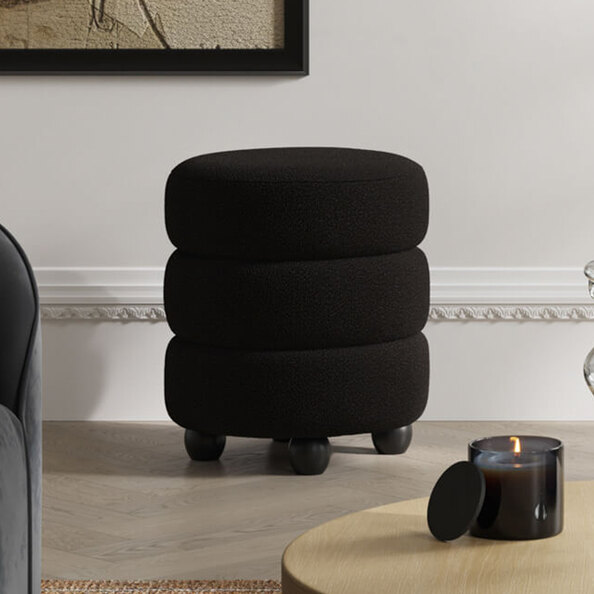 Absecon Fabric Round Pouffe - Black