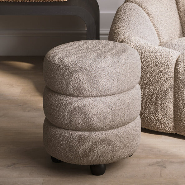 Absecon Fabric Round Pouffe - Buff And Black