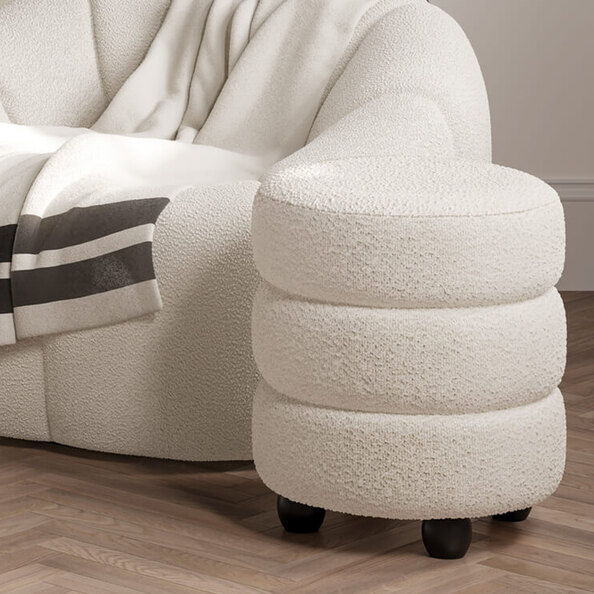 Absecon Fabric Round Pouffe - Ivory And Black
