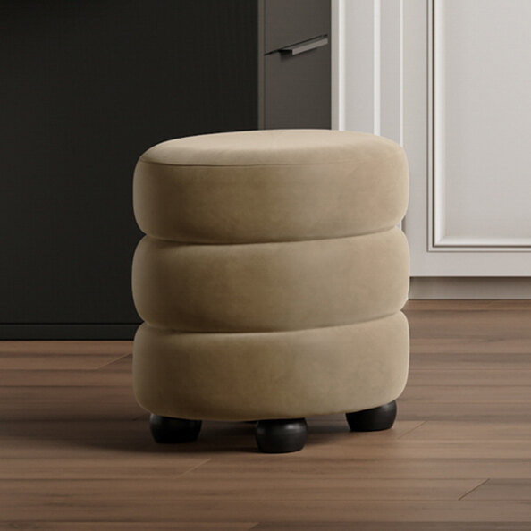 Absecon Velvet Round Pouffe - Mole And Black