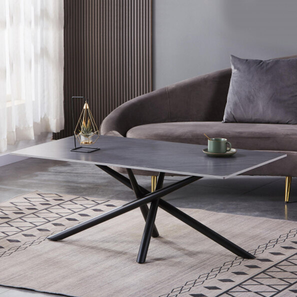 Accro Grey Ceramic Top Coffee Table with Black Metal Legs