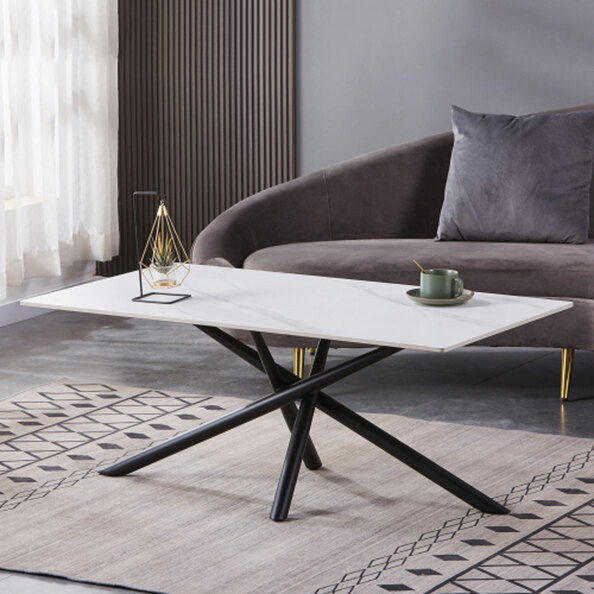 Accro Grey Ceramic Top Console Table with Black Metal Legs
