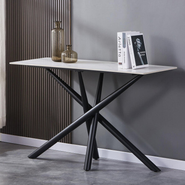 Accro White Ceramic Top Console Table with Black Metal Legs