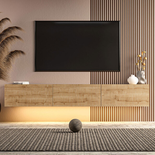 Ada Wooden Wall Mounted TV Stand in Sapphire Oak and LED