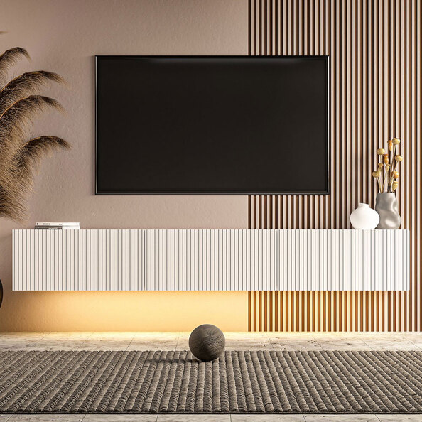 Ada Wooden Wall Mounted TV Stand in White and LED