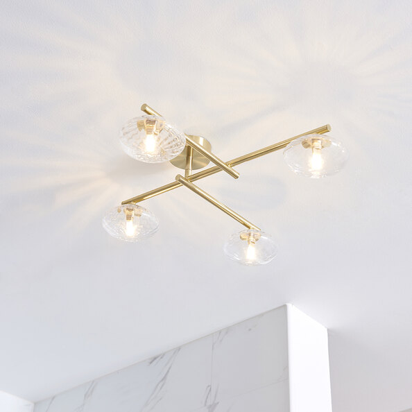 Adel Ribbed Glass Shade Bathroom Semi Flush Light In Brass