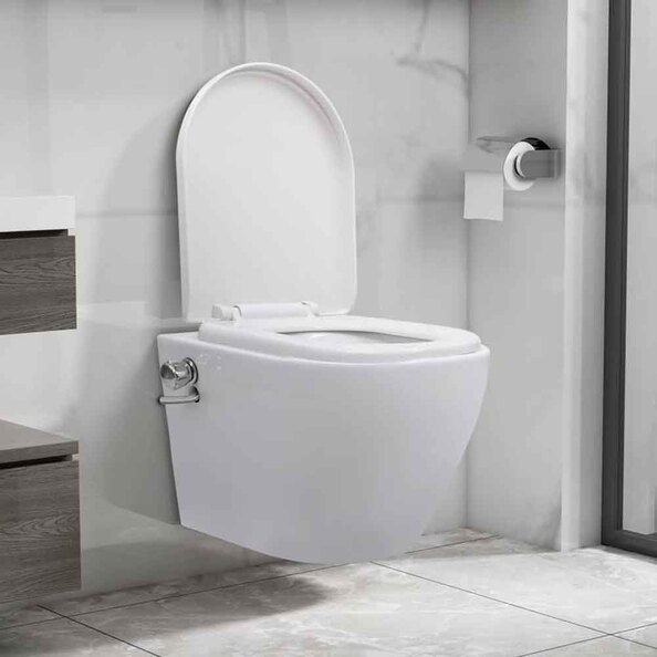 Adel White Rimless Wall Hung Toilet With Bidet Function - Soft Close Seat