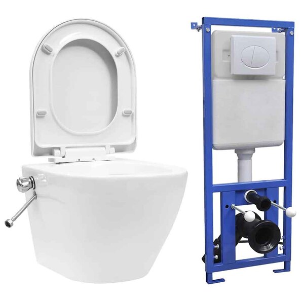 Adel White Rimless Wall Hung Toilet Pack With Bidet Function - Soft Close Seat