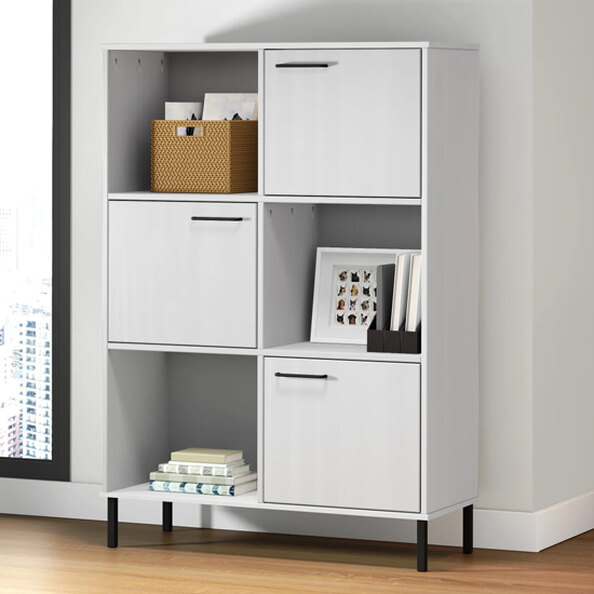 Adica Solid Wood Bookcase 3 Doors In White With Metal Legs