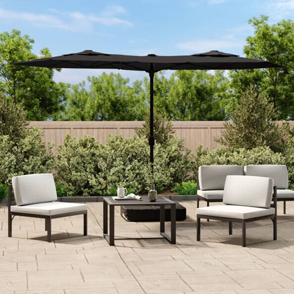 Aelia Fabric Double-Head Parasol In Black With LED Lights