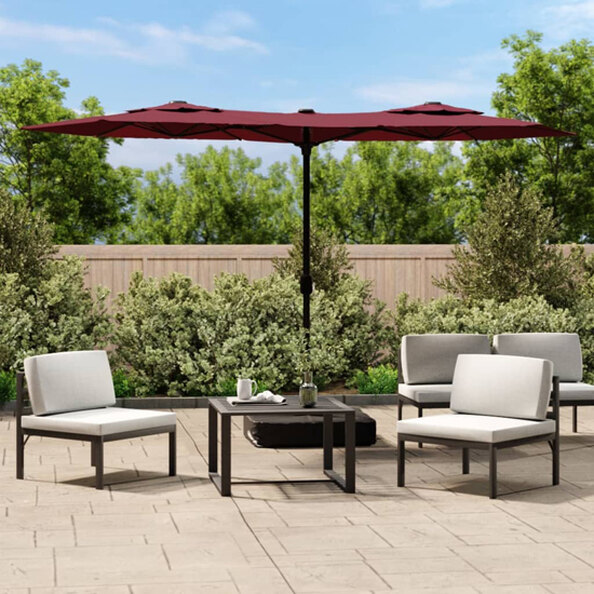 Aelia Fabric Double-Head Parasol In Bordeaux Red With LED Lights