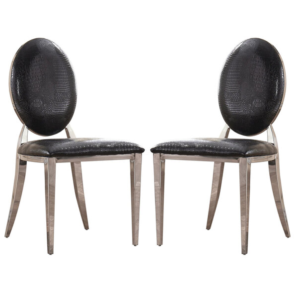 Aella Black PU Leather Dining Chairs With Steel Frame In Pair