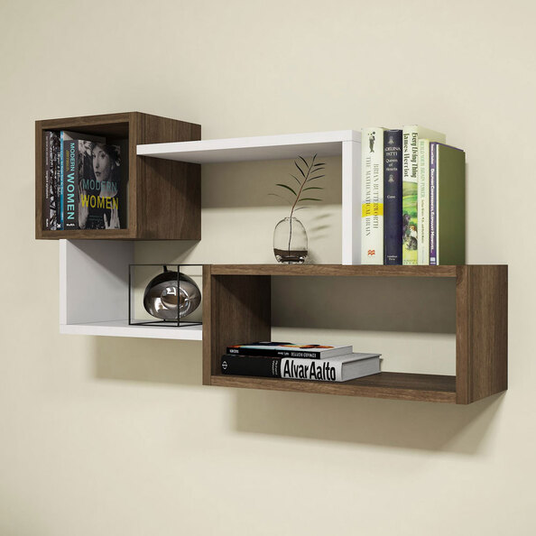 Afro Wooden Wall Shelf in White and Walnut