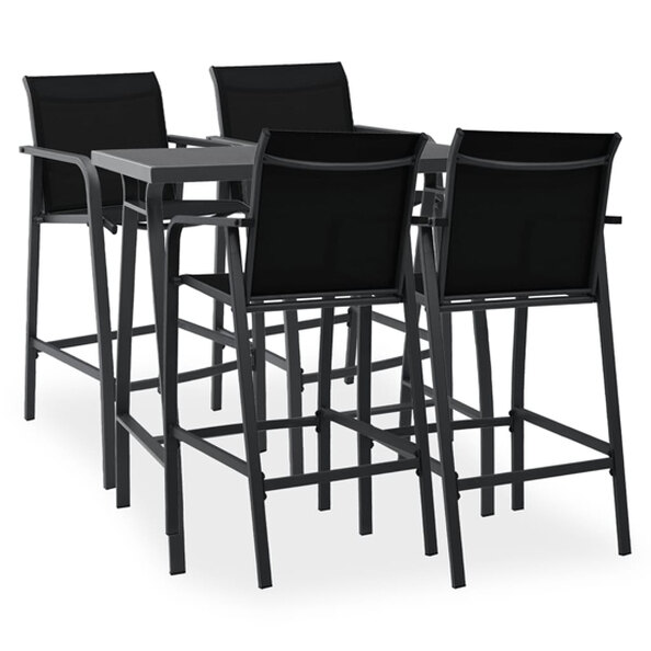 Agnon Tempered Glass 5 Piece Garden Bar Set In Black