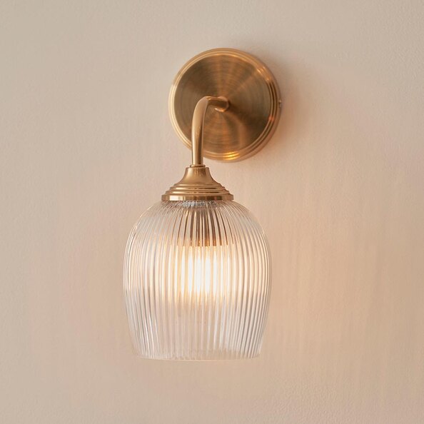 Aiken Ribbed Glass Wall Light In Brushed Aged Brass