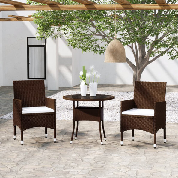 Ailis 3 Piece Garden Bistro Set Large In Brown Poly Rattan