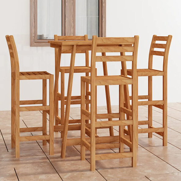 Ailis Outdoor Wooden Bar Table With 4 Stools In Acacia