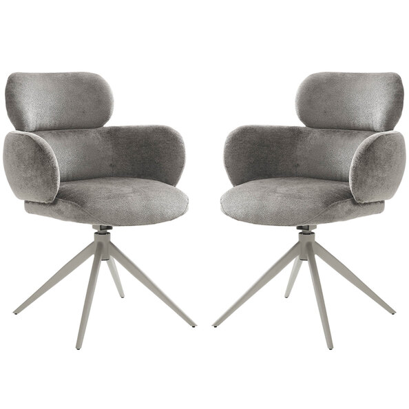 Airway Mocha Fabric Dining Chairs With Metal Legs In Pair