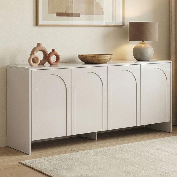 Aiven Wooden Sideboard with 4 Doors in Cream