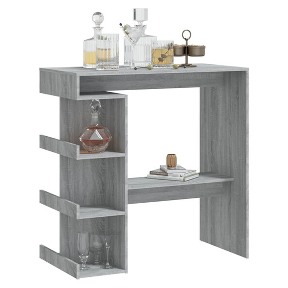 Aiza 100cm Wooden Bar Table With Storage Rack In Grey Sonoma