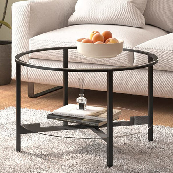 Akio Round Clear Glass Coffee Table With Undershelf