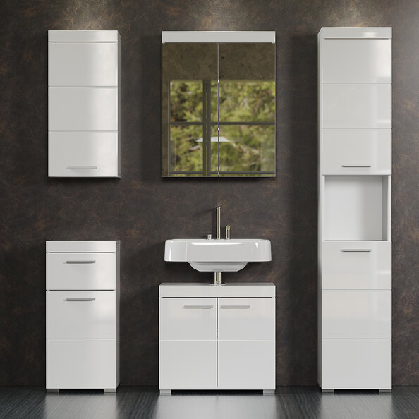 Akito High Gloss Bathroom Furniture Set with 8 Doors in White