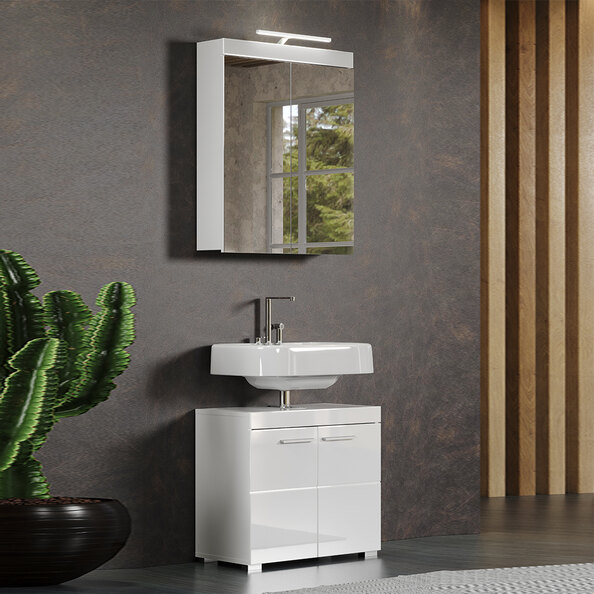 Amanda High Gloss Vanity Unit with Mirror In White