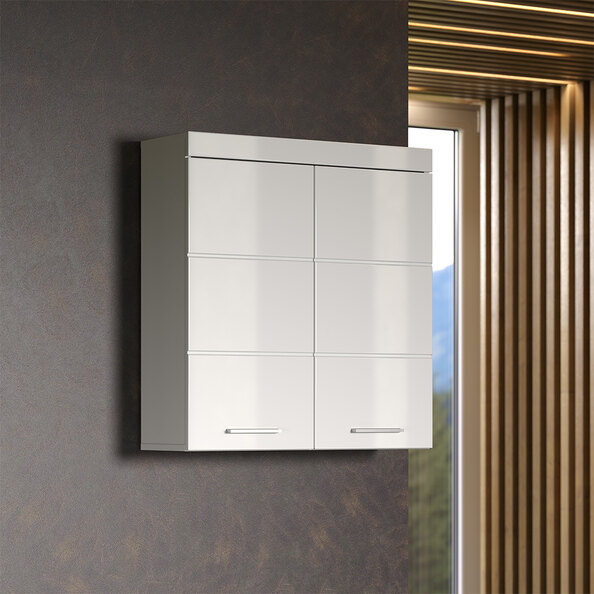 Akito High Gloss Wall Mounted Bathroom Storage Cabinet with 2 Doors In White