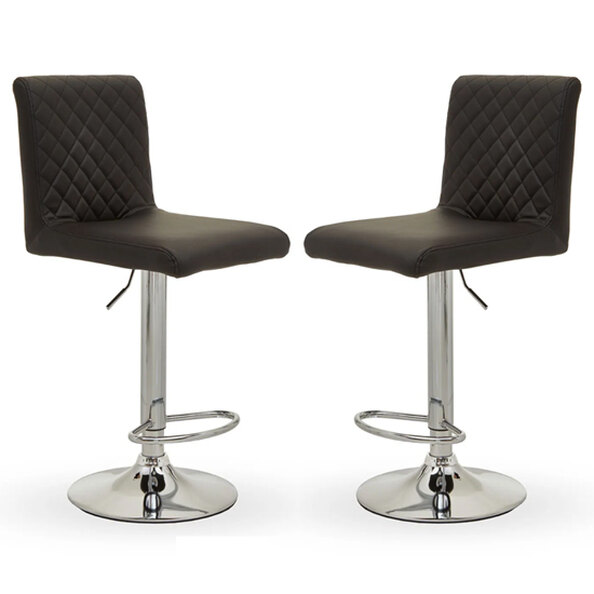 Baino Black Leather Bar Chairs With Round Chrome Base In A Pair