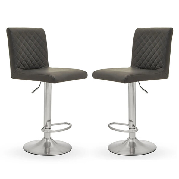 Baino Grey Leather Bar Chairs With Round Chrome Base In A Pair