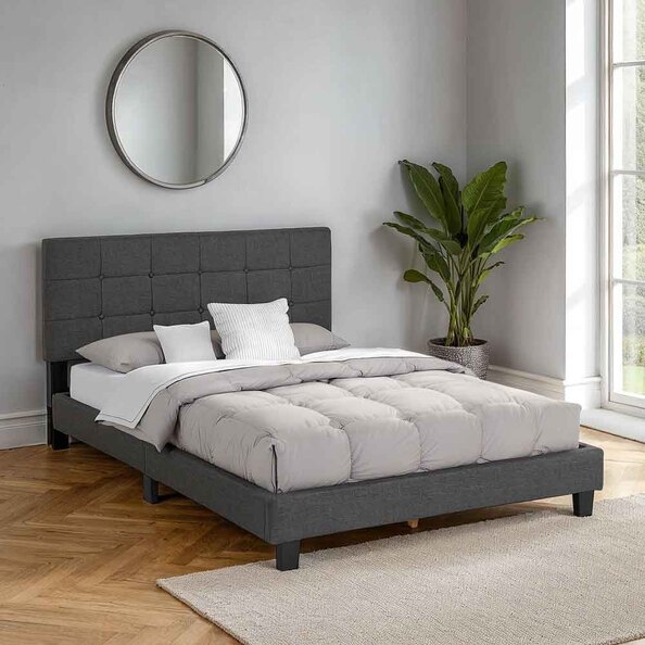 Akron Fabric Double Bed in Grey