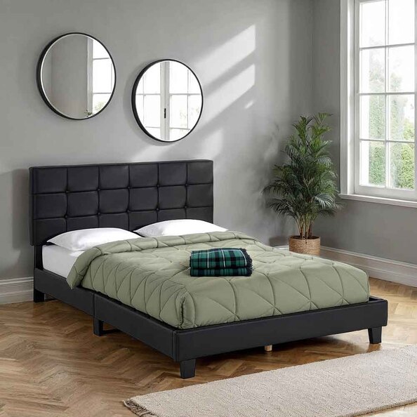Akron Faux Leather Double Bed in Black