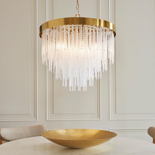 Akron Glass 5 Light Pendent Ceiling Light In Brushed Aged Brass
