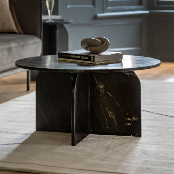 Akron Marble Round Coffee Table In Black