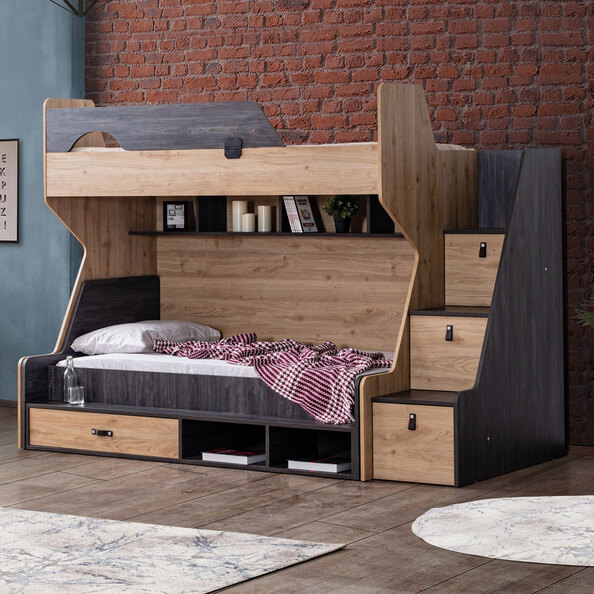 Aktif Wooden Children Bunk Bed in Anthracite