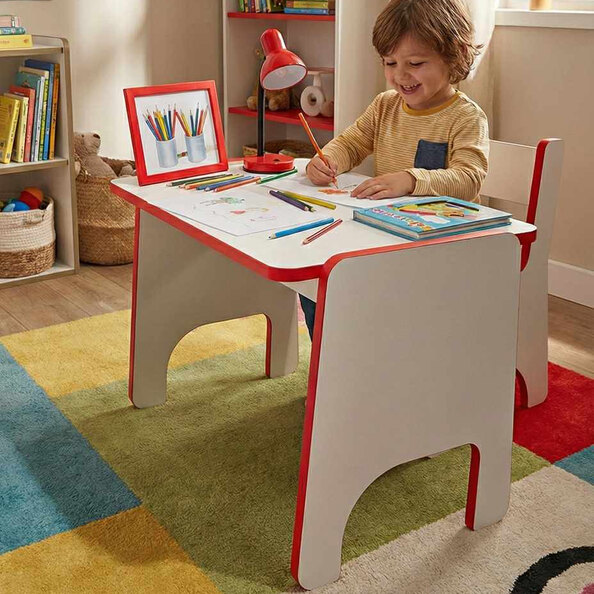 Aktif Wooden Kids Table and Chair Set in Red and White