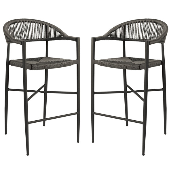 Alamosa Dark Grey Rattan Bar Stools With Aluminium Frame In Pair
