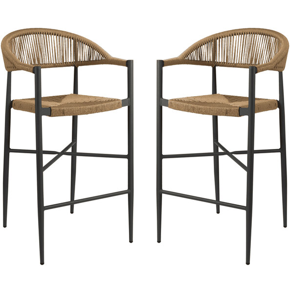 Alamosa Natural Rattan Bar Stools With Aluminium Frame In Pair