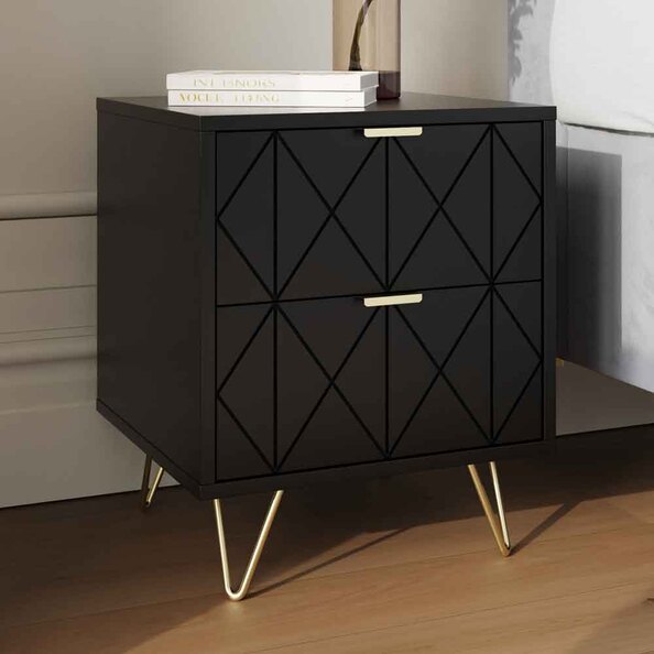 Alara Wooden Bedside Cabinet with 2 Drawers in Black