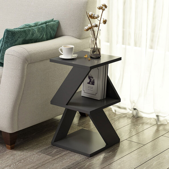 Albeni Wooden Side Table in Anthracite