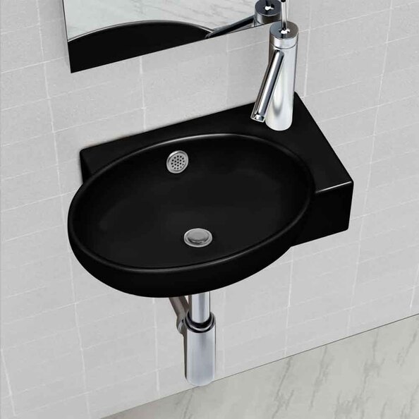 Albuquerque Oval Wall Hung Basin Without Waste 410mm Wide 1TH - Black