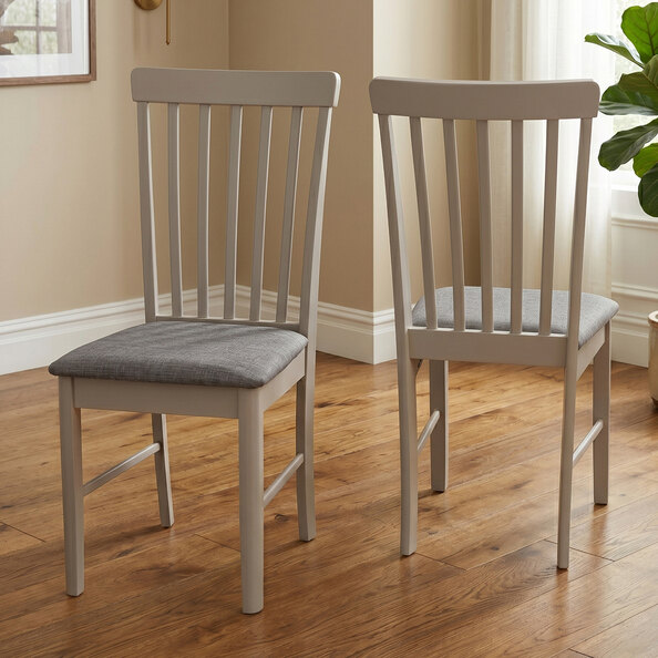 Alcor Stone Grey Wooden Dining Chairs With Fabric Seat In Pair
