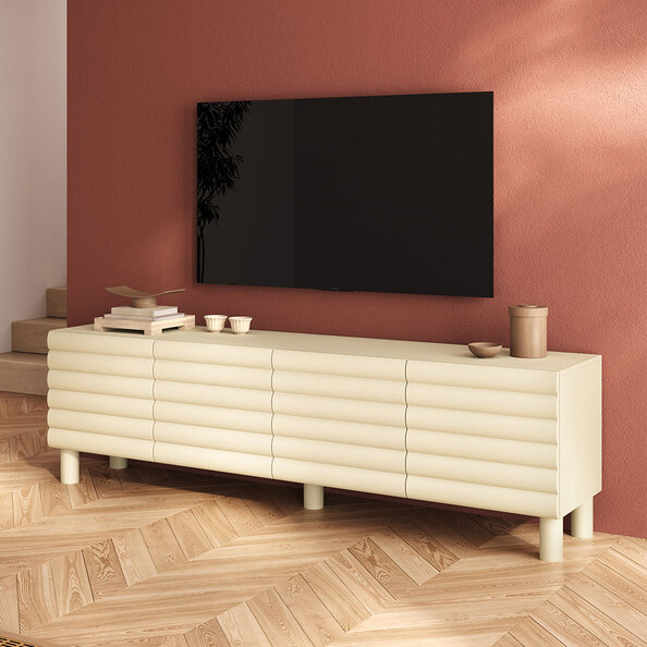 Aldria Wooden TV Stand with 4 Doors in Talco